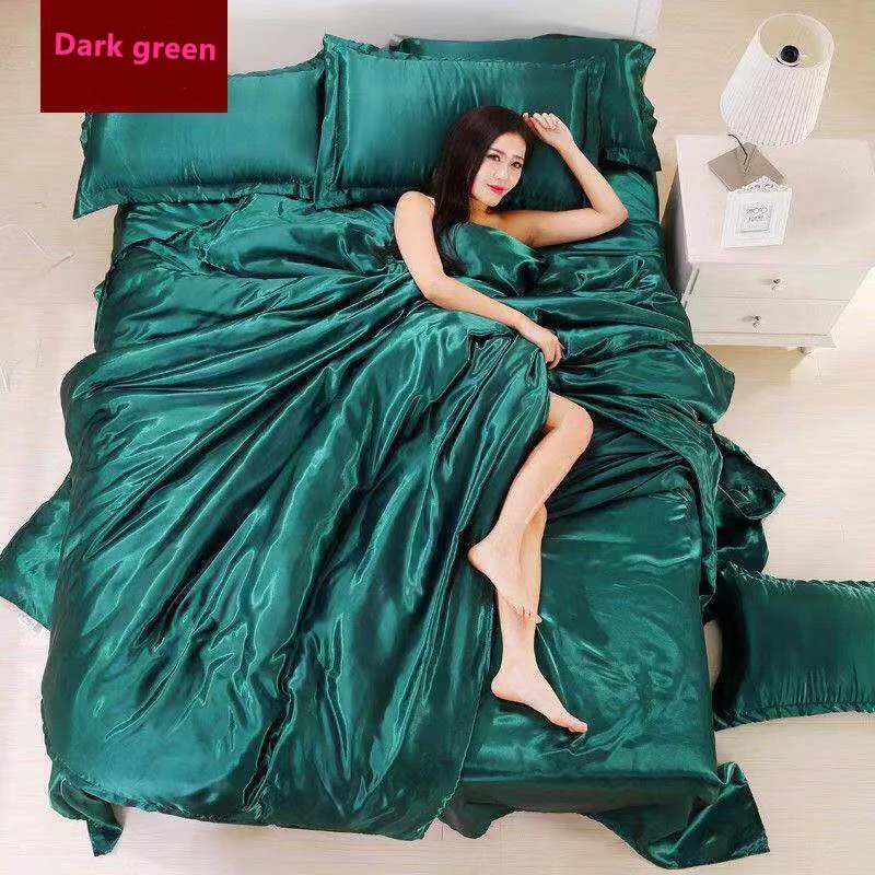 2019 New multi-color ice silk 4 piece set bedding high quality satin soft comfortable bed sets | Дом и сад