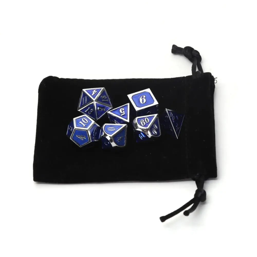 

CHENGSHUO rpg dice set.The classic bright silver blue metal dice set in all kinds of role-playing games.The digital dice forDND