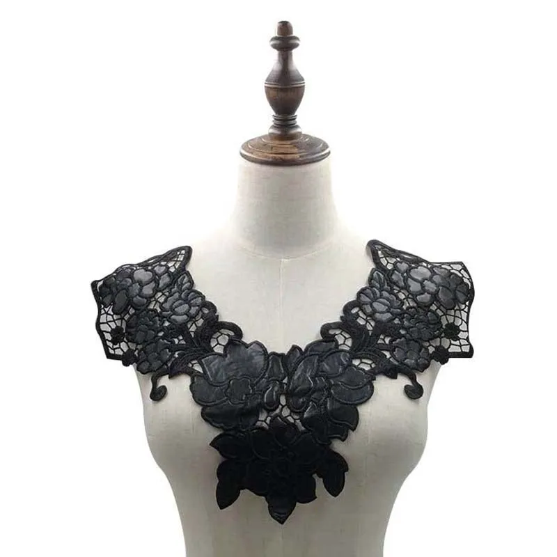 

5Pcs Black DIY Clothing Lace Collar PU Floral Neckline Ribbon Stereoscopic Corsage for Women Dresses High Quality