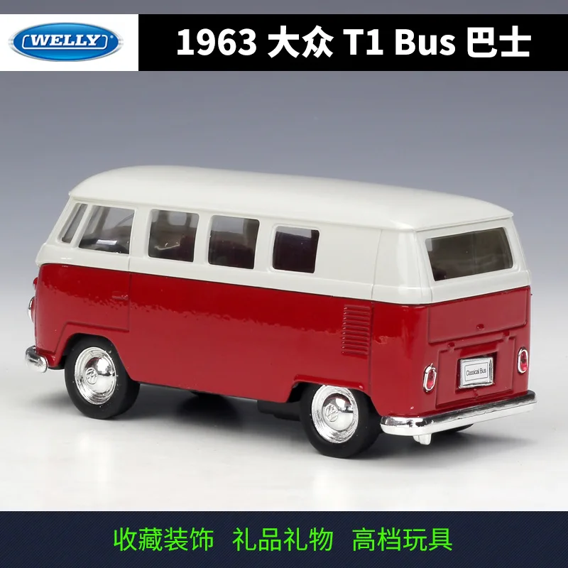 Модель автомобиля Welly 1:36 из сплава для автобуса Volkswagen 1963 T1 Натяжной автомобиль