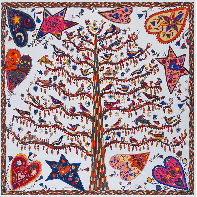 

New Fashion Tree Printed 100% Mulberry Silk Satin Scarf 90*90cm Neck Decorate Headscarf Small Wedding Precious Present Women