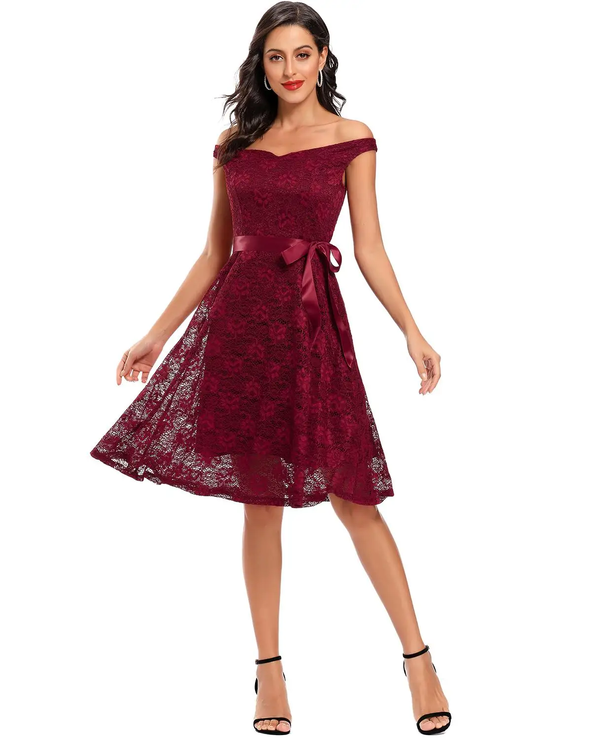 

SISHION Floral Fashion Women Elegant Lace Dress VD1544 Slash Neck Sexy Party Princess Slim Summer Dresses Vestidos Pink Black