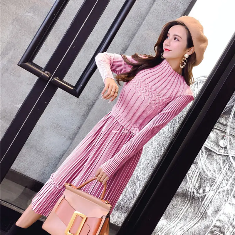 

Women's Autumn and Winter Dresses 2021 Fashion A-line Draped Sweater Gold Velvet Stitching Mid-length All-match Bottoming Dress