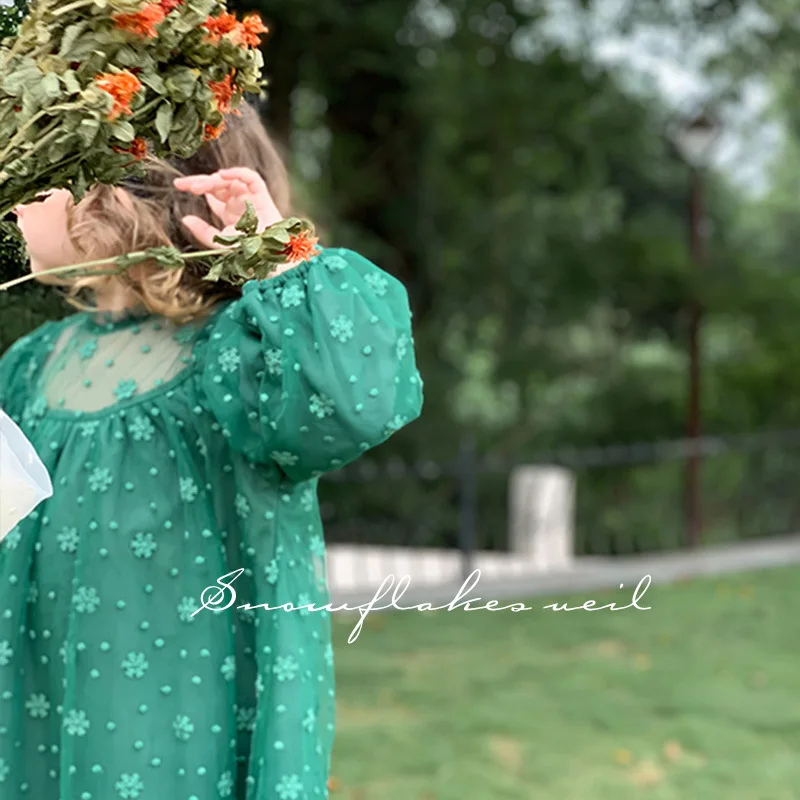 

Children's Dress 2021 Autumn New Girl's Cute Printed Gauze Dress Children's Sweet Crew Neck Korean Dress Girls Autumn Clothes