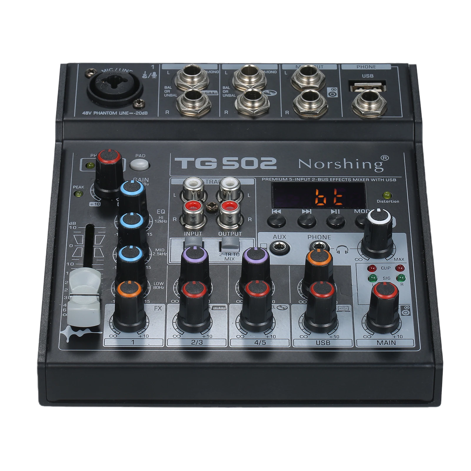 

Norshing TG 502 Professional Audio Mixer 4 Channel Stereo Sound Board Console System for DJ Studio Live Streaming Gaming Podcast
