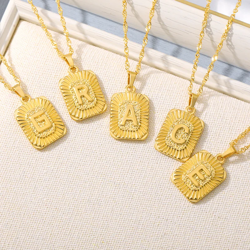 

Initial Pendant Letter Necklace Square Letters Necklaces for Women Men Fashion Gold Name Link Chain Jewelry Accessories Gifts