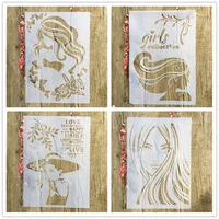 4pcs set a4 beautiful girl stencil painting coloring embossing scrapbook album decoration template