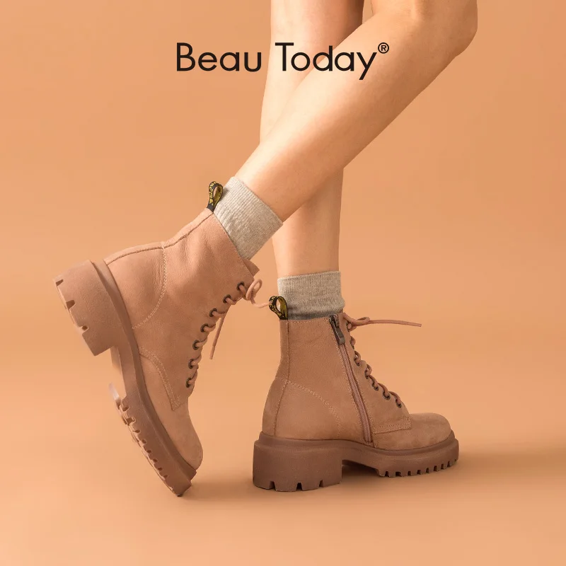 Женские ботильоны из натуральной бычьей кожи BeauToday Зимние Модные женские ботинки