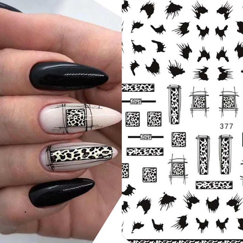 Новое поступление 3D наклейки для ногтей черного цвета Змеиный леопардовый узор