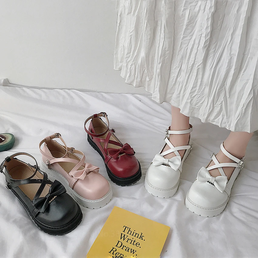 

Униформа Goth Lolita JK в японском стиле, милая Аниме обувь, милая Униформа Scute, женские туфли на каблуках Харадзюку с бантом для косплея, обувь для ...