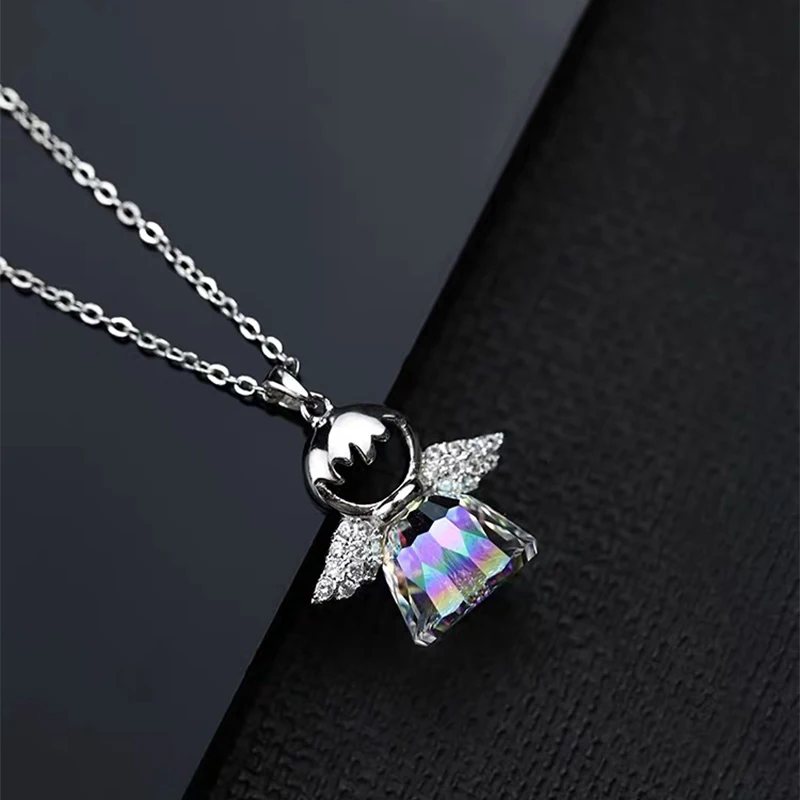 

Ожерелье из серебра 925 пробы с кристаллами ангела, в японском и южнокорейском стиле, маленькая свежая цепочка до ключицы, в стиле хипстер