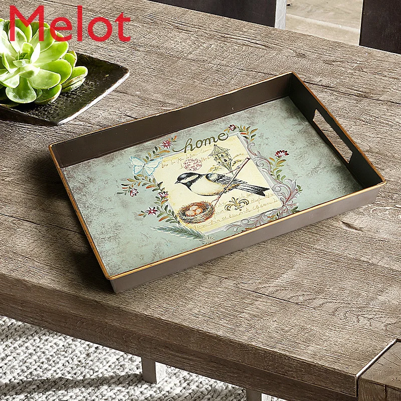 

Living Room Coffee Table Fruit Plate Tea Cup Tray Decoration Dried Fruit Tray Retro Creative Household Tea Tray Decoration