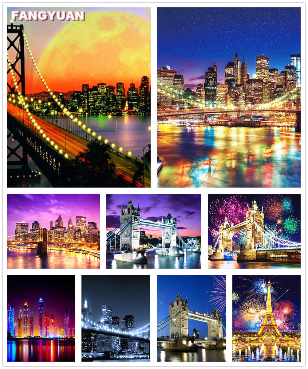 

Night Bridge 5D Diy Diamond Painting Accessories Dusk Scenic Full Drill Diamond Embroidery Mosaic Cross Stitch Kit Home Decor