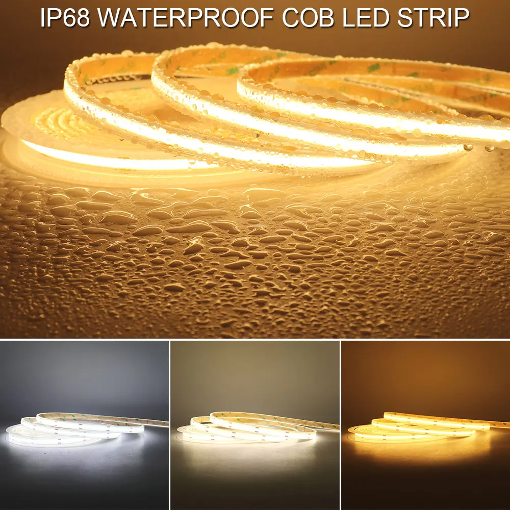 Водонепроницаемая светодиодная лента COB IP68 12 В 24 384 светодиодов/м сверхъяркая
