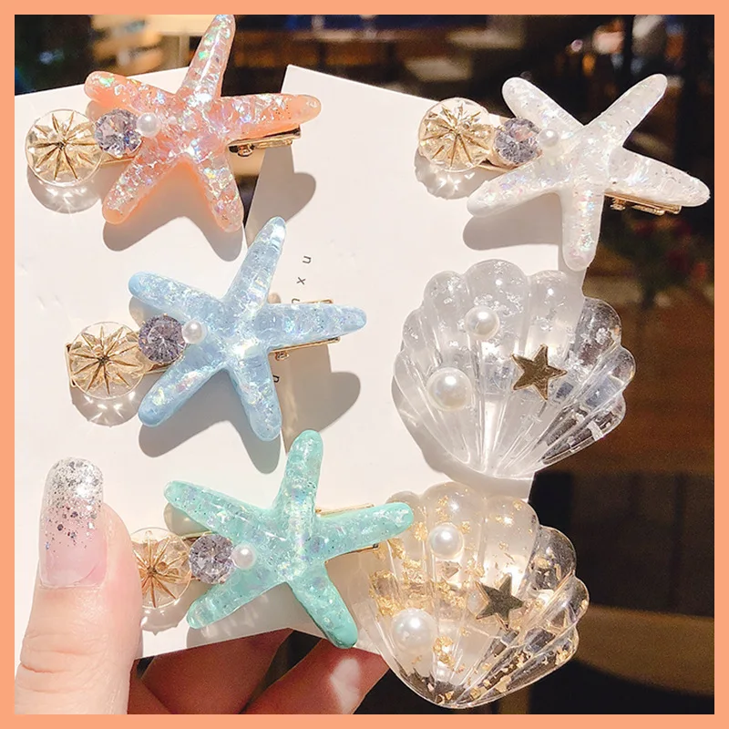 ncmama Pearl Ocean Shell Starfish Hair Clips for Women Girls Handmade Geometric Duckbill Clips Hairgrips Bangs Hair Accessories korean hair clips