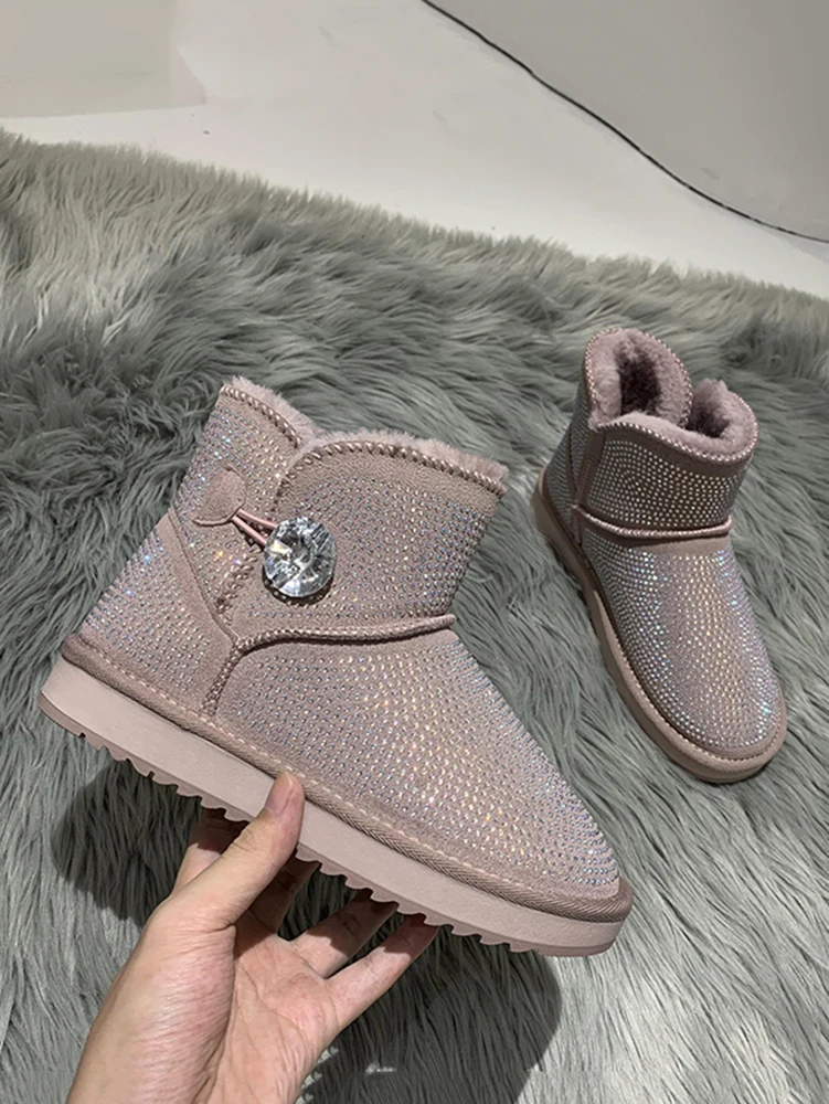 

Women's shoes snow boots 2020 new winter warmth fashion casual flash drill round head suede short boots cotton shoes