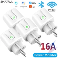 smatrul tuya wifi smart plug 16a 220v adapter wireless remote voice control power monitor timer socket home kit for google alexa