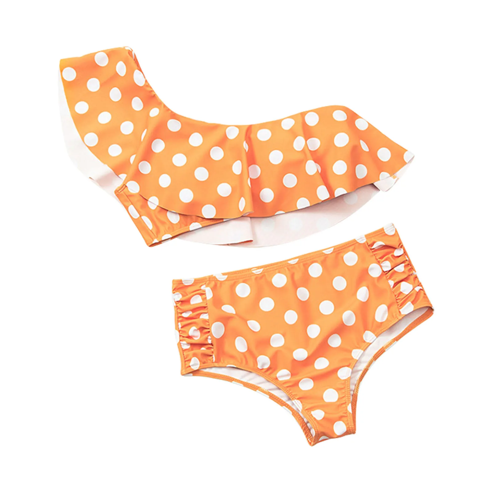 

Ruffe One Shoulder Women Swimsuit Dot Print High Waist Bikini Padded Bra Swimwear Female Bathing Suit Summer Biquini Beachwear