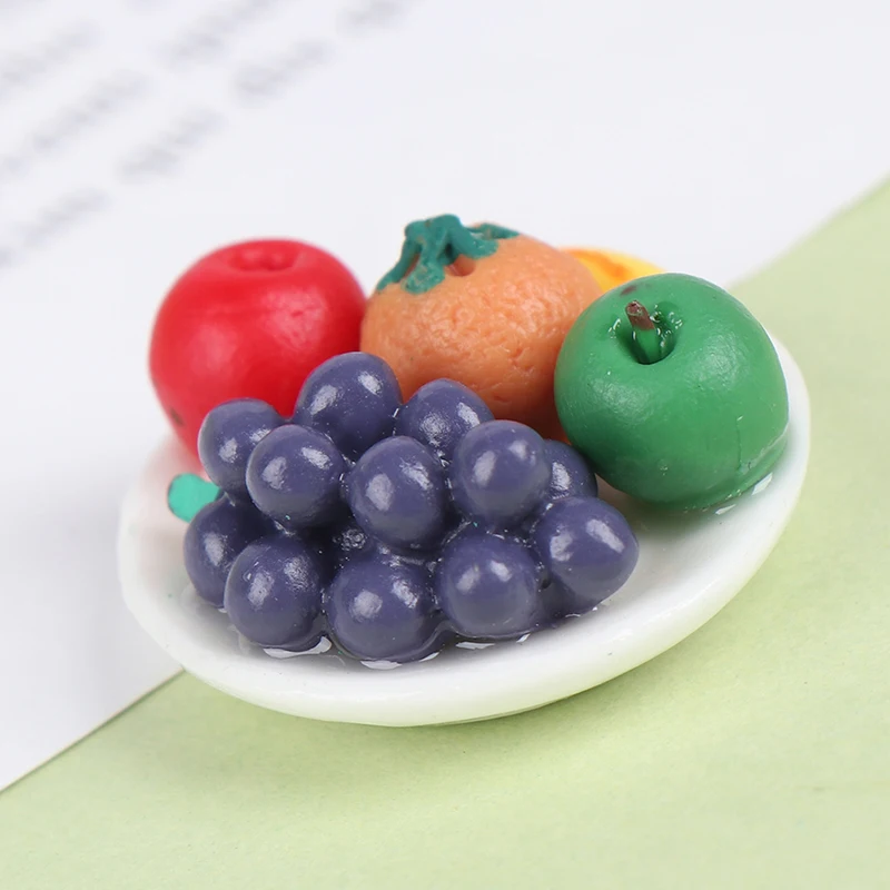 

1/12 Miniature Simulation Food Fresh Fruit Platter Grape Pear Orange Peach White Dish Dollhouse Kitchen Toys Accessories