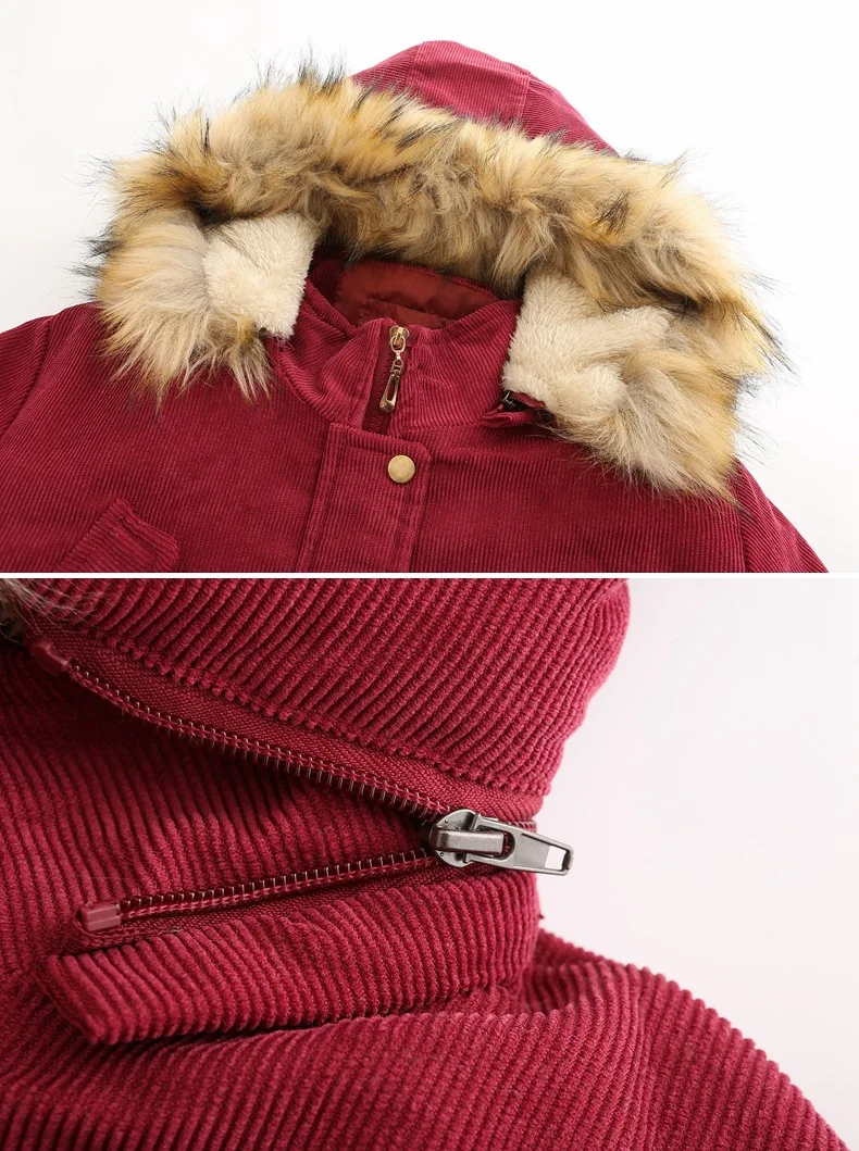 

KALENMOS Winter Jacket Women Fur Hooded Long Sleeve Fashion and Warm Winter Coat 2020 New Arrival Clothing Corduroy Outerwear