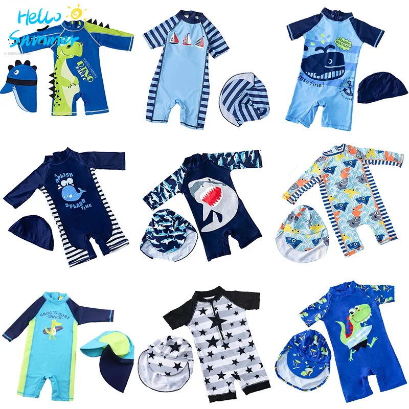 

Слитный купальник для мальчиков, с шапочкой, с защитой от ультрафиолета