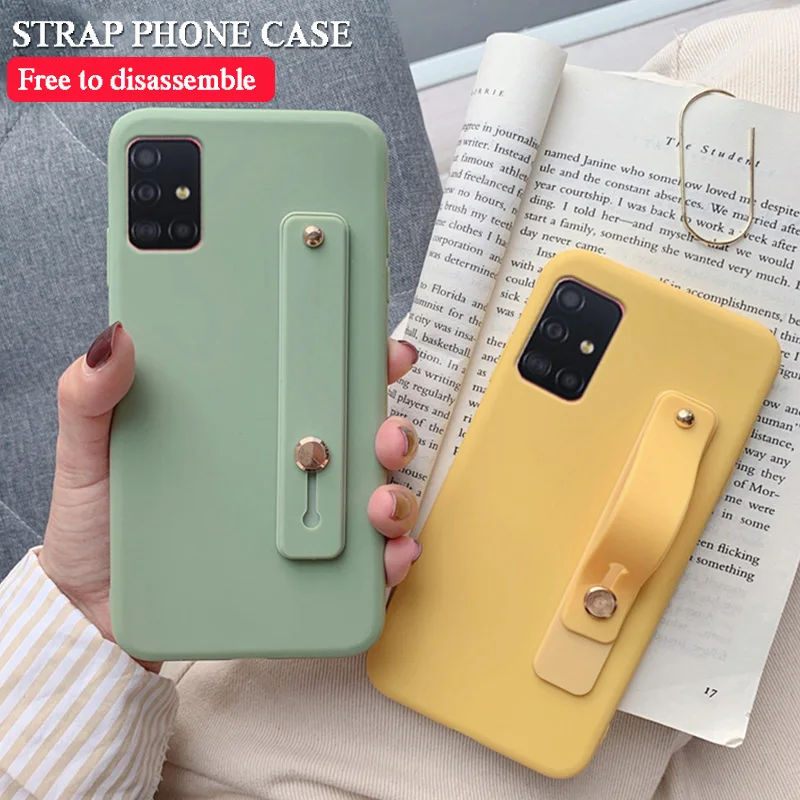

Wrist Strap Hand Band Silicone Phone Case For Samsung Galaxy A32 4G A02S A12 A42 A52 A72 5G A71 A51 A41 A31 A21S Soft Tpu Cover