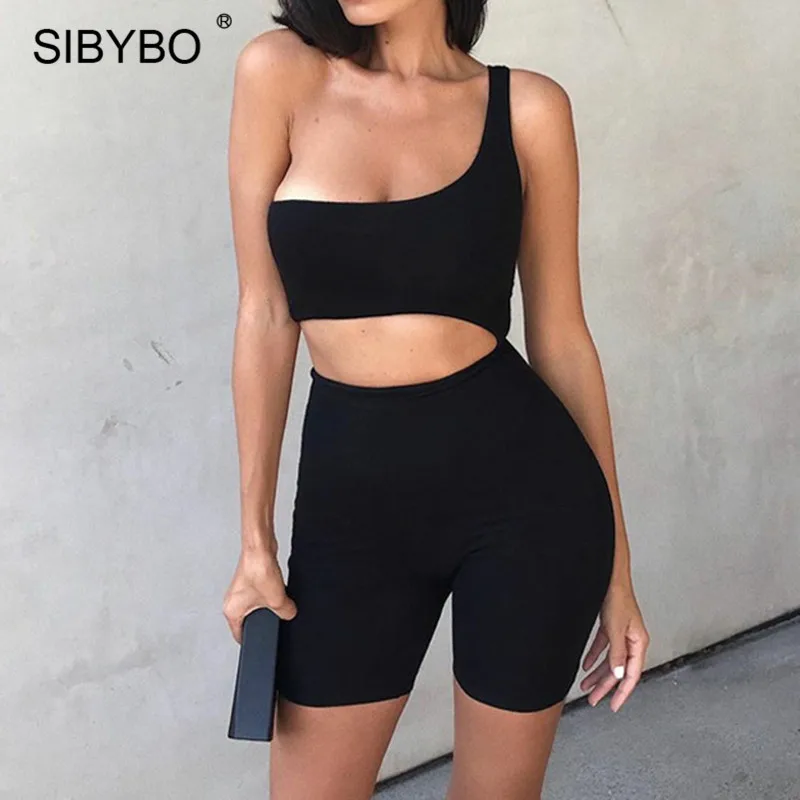 Женский комбинезон с открытыми плечами SIBYBO летний Облегающий на одно плечо для