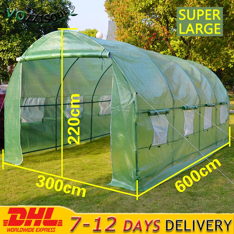 600*300*220cm Large Garden Greenhouse Tall Green House Greenhouse For Plants Shed Storage PE Warm Garden Tier Cover with Stand