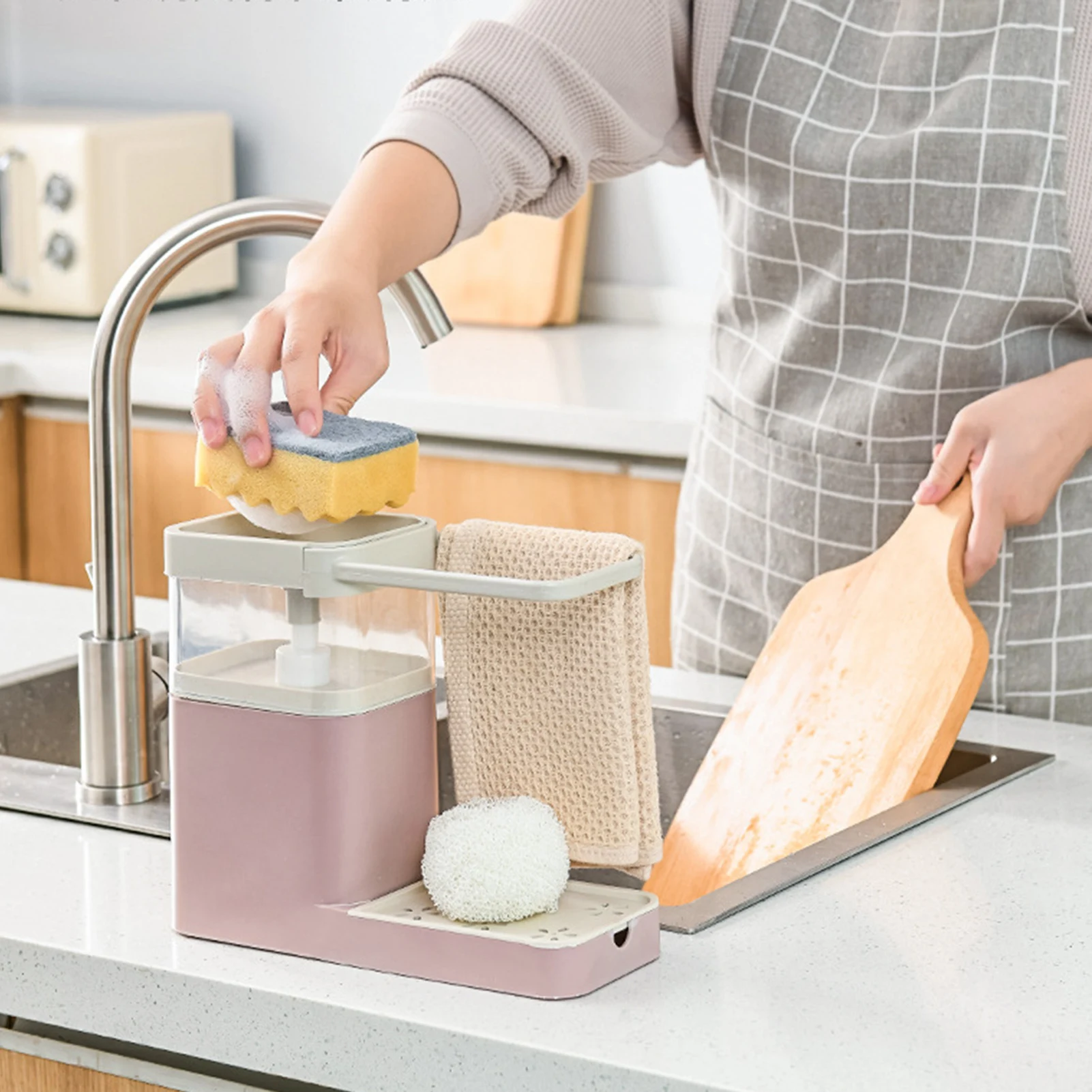Multifunctional Pressing Dishwashing Soap Storage Box Container Liquid Detergent Dispenser Towel Shelf Rack Kitchen Organizer | Дом и сад