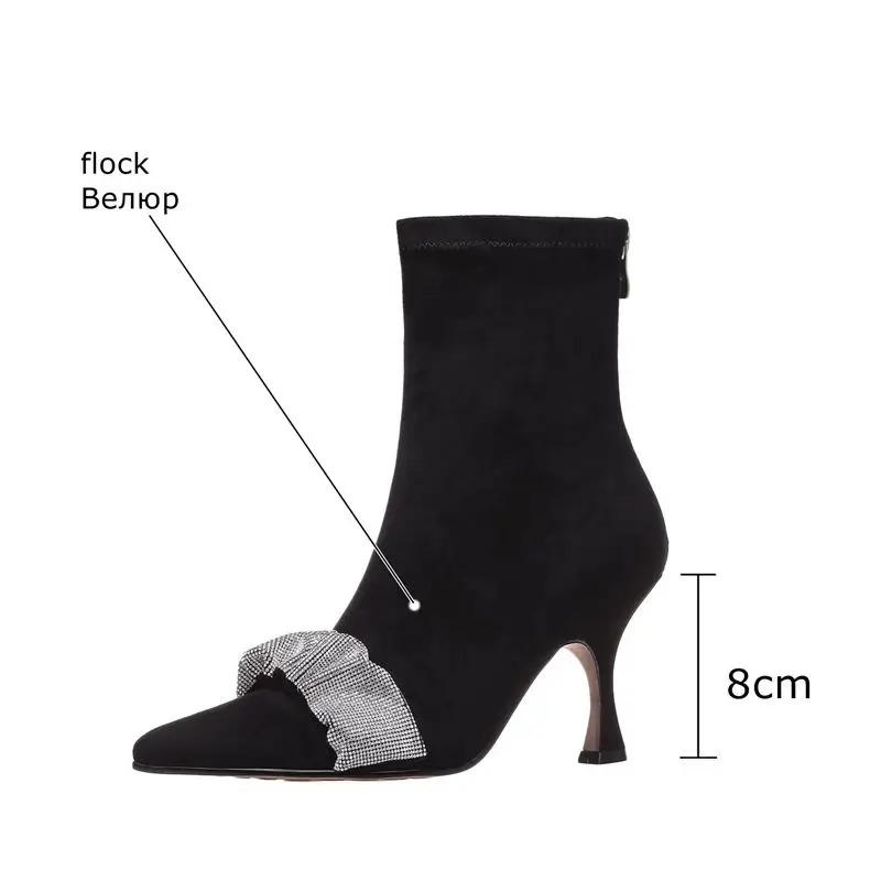 

ALLBITEFO Comfortable Soft Flock Beautiful Ribbon Autumu Winter Shoes Women Boots Fashion Female Party High Heel Ankle Boots