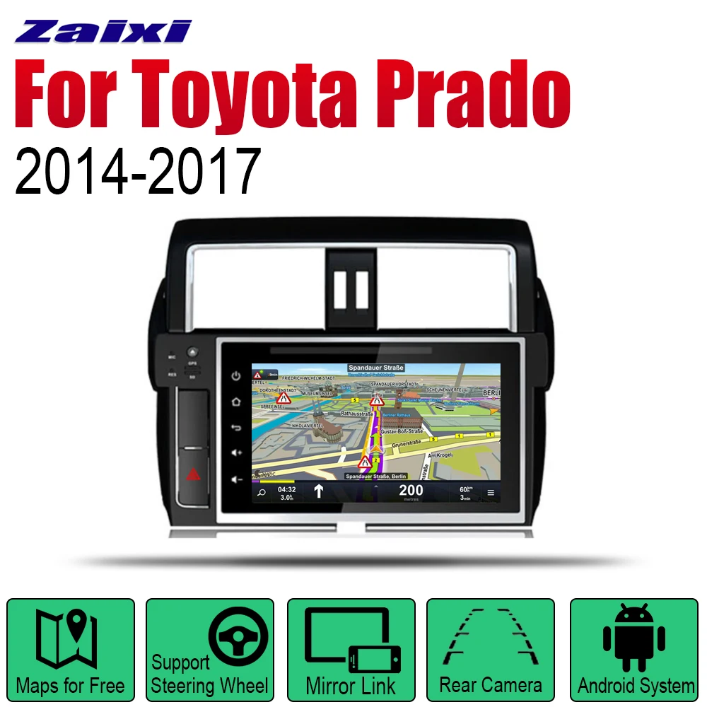 Автомагнитола на Android с GPS-навигацией стерео для Toyota Land Cruiser Prado 2014 2015 2016 2017 Bluetooth wifi