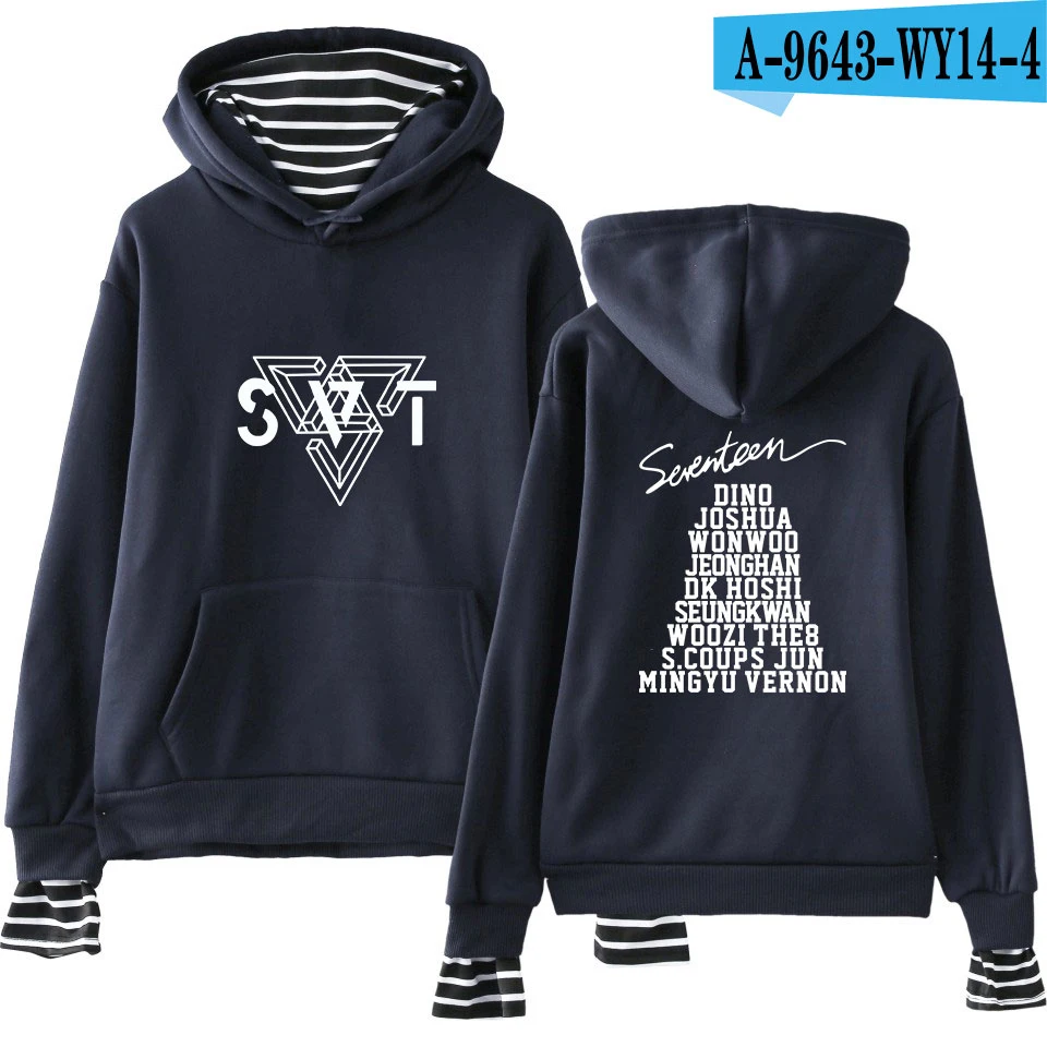 navy blue Новая мода Seventeen; Кей-Поп толстовки с капюшоном и свитшоты для пары с капюшоном женские обманка шт K поп одежда в стиле «хип-хоп» в уличном стиле - Цвет: navy blue