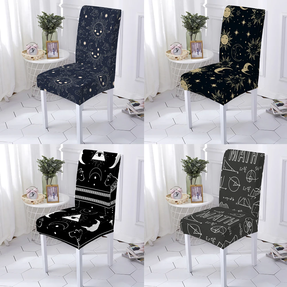 Крутой черный Съемный чехол на сиденье 1/2/4/6 шт. растягивающийся для столовой