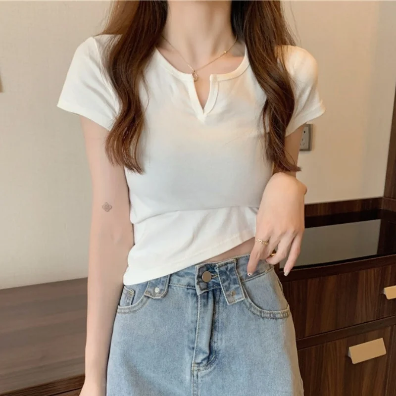 Женская футболка с коротким рукавом и V образным вырезом Новинка лета 2021