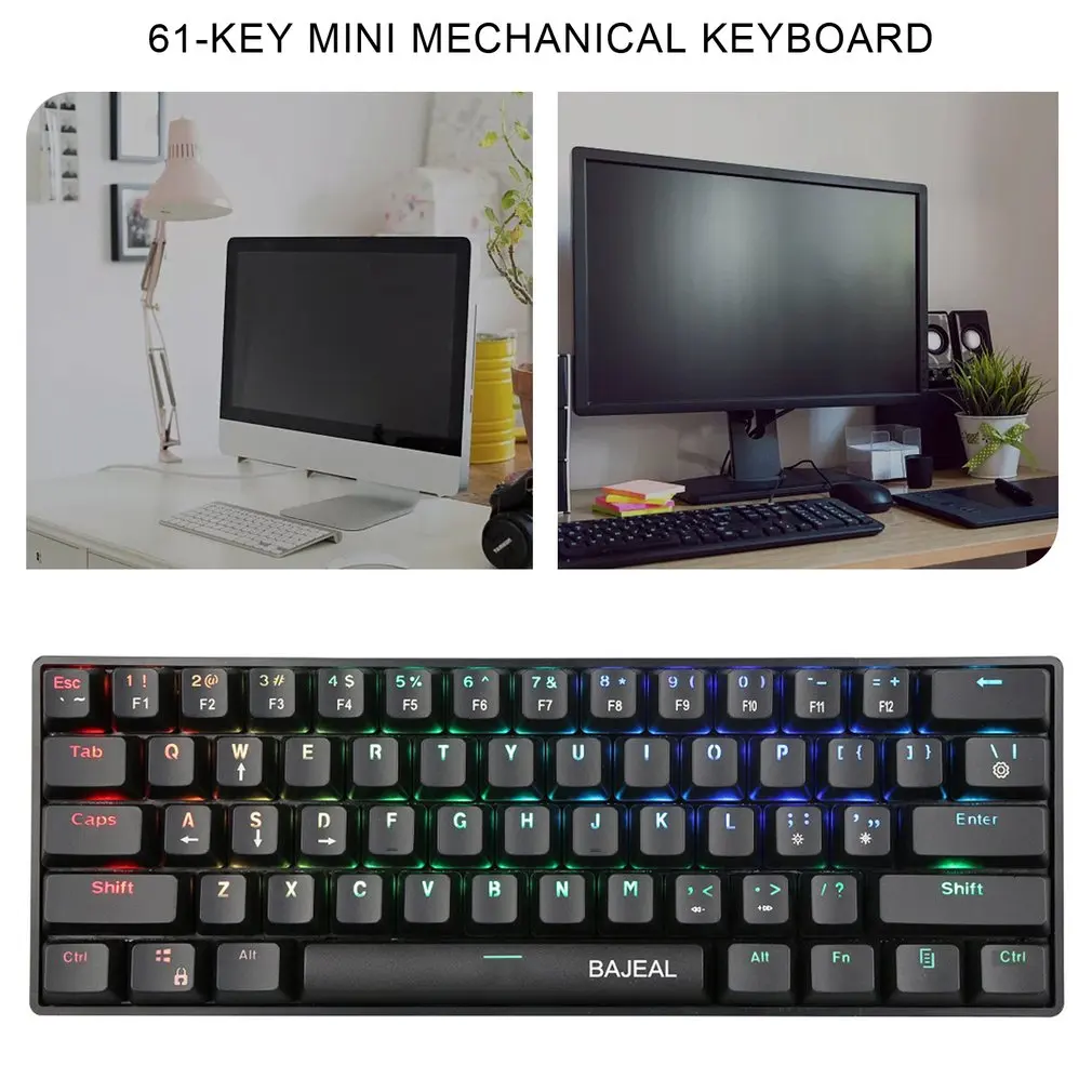 

61-Key Green Axis Wired Type-C Keyboard Mini Mechanical Keyboard Home Office Silent Keyboard Portable Keyboard