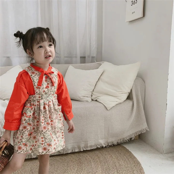 Корейский стиль Осеннее милое модное платье с цветочным рисунком для девочек