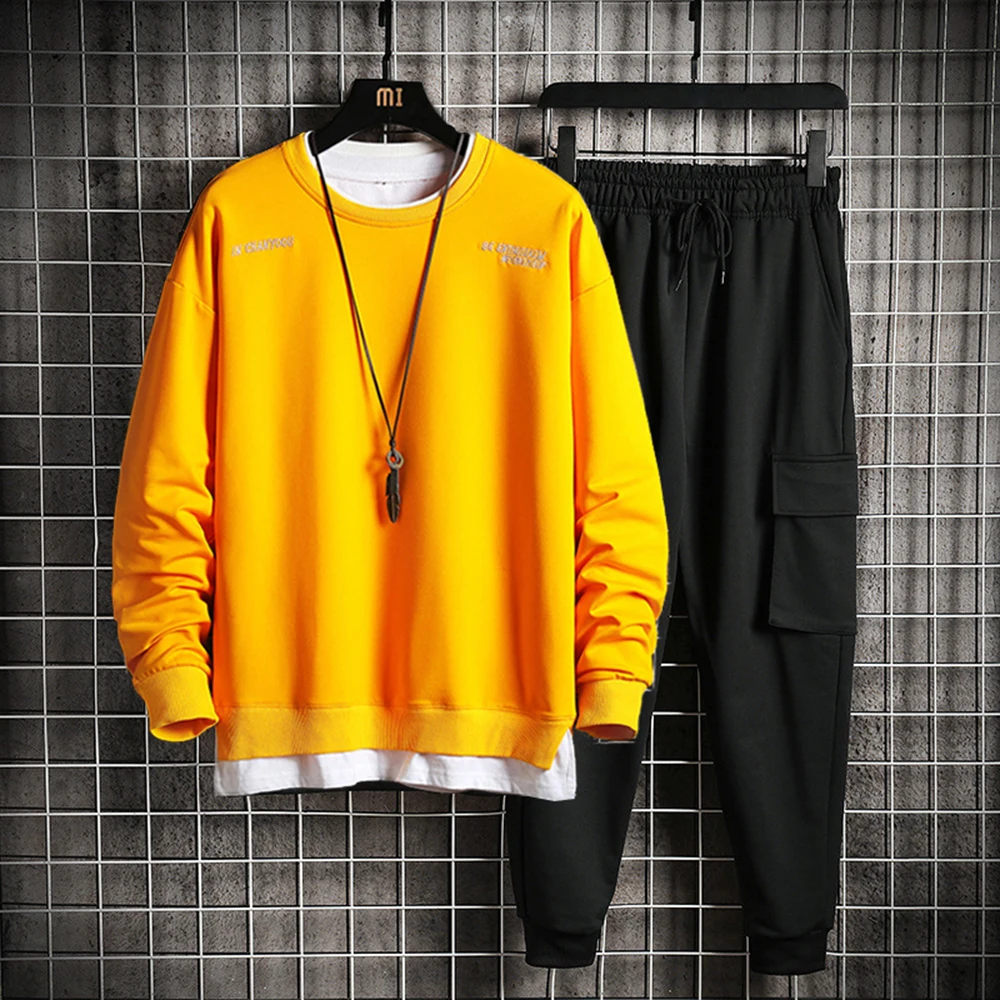 

Tracksuit Men Fashion 2 Piece Set O-neck Sweatshirt and Pants Set Korean Fashion Outfits Hip Hop Clothes Autumn Spring Clothing