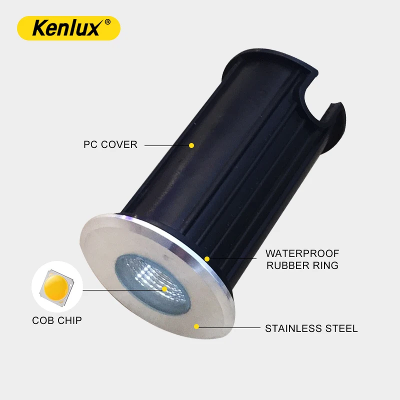 Светодиодный наземный светильник Kenlux 2 Вт D52mm COB алюминиевый наружный Подземный