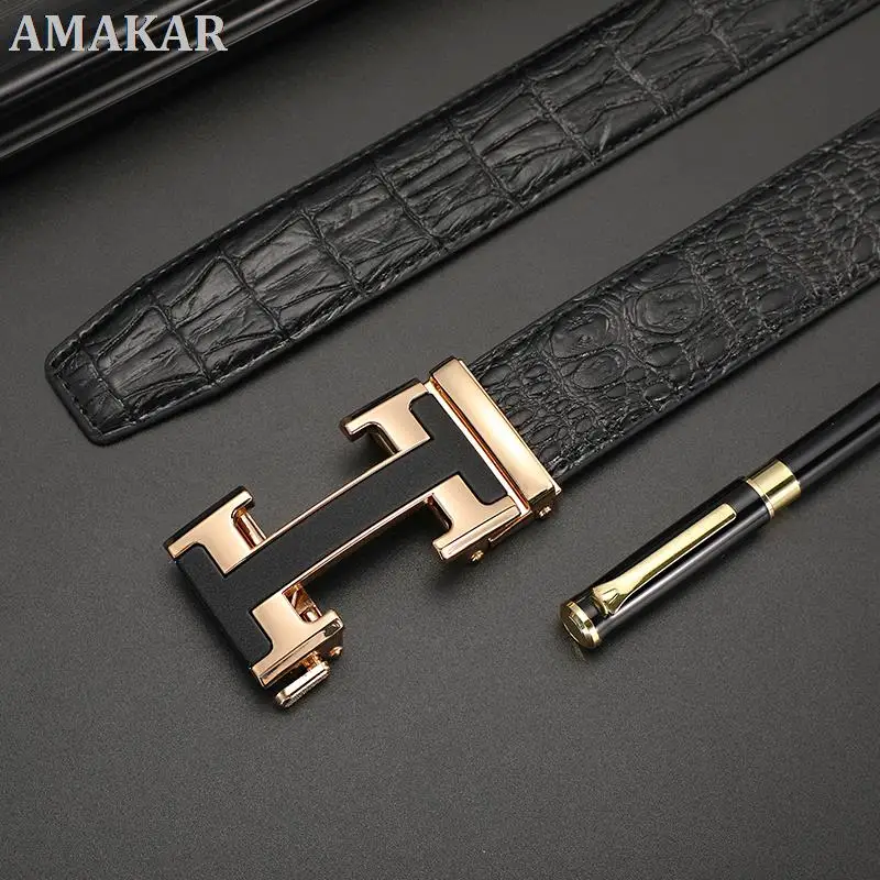 

Luxury Men Belts H Letter Automatic Buckle Crocodile Pattern Genuine Leather Belts for Men Dress Brand Famous Strap