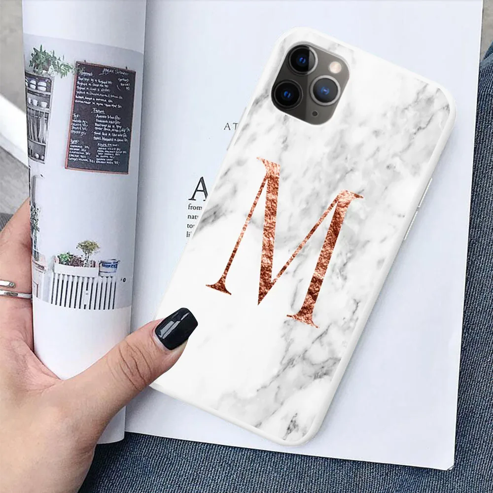 TPU Начальная Буква A B конфетный белый мягкий ТПУ чехол для iPhone 11 Pro MAX 6 7 8Plus XR XS X пользовательское имя сочетание белый чехол под мрамор - Цвет: TPU