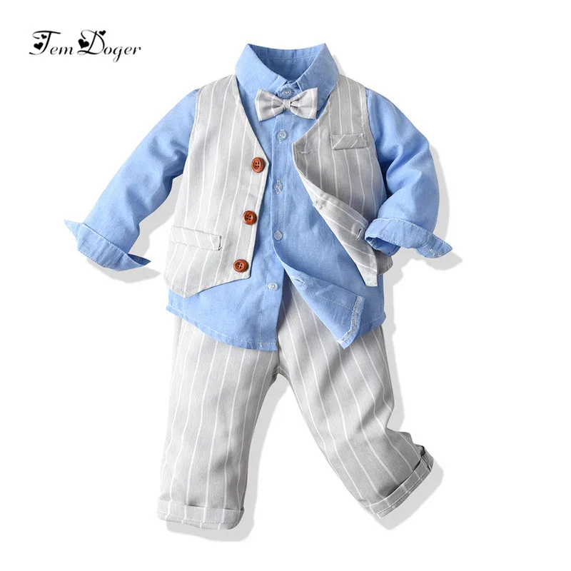 Tem Doger Baby Boys Clothes Sets Gentleman Style Infant Boy Casual Suits Shirt+Vest+Pants 3PCS Outfits Bebes Newborn Clothing |