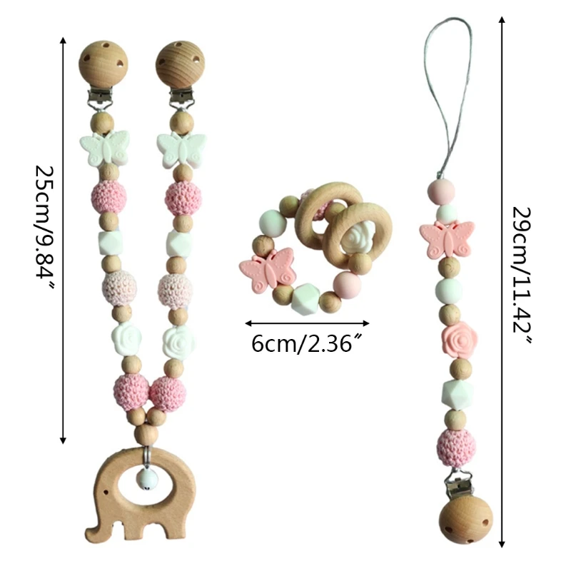 

Baby Pram Pendant Rattle Pacifier Chain Clip Bracelet Nursing Chewing Toys Shower Gifts Infants Wooden Teether