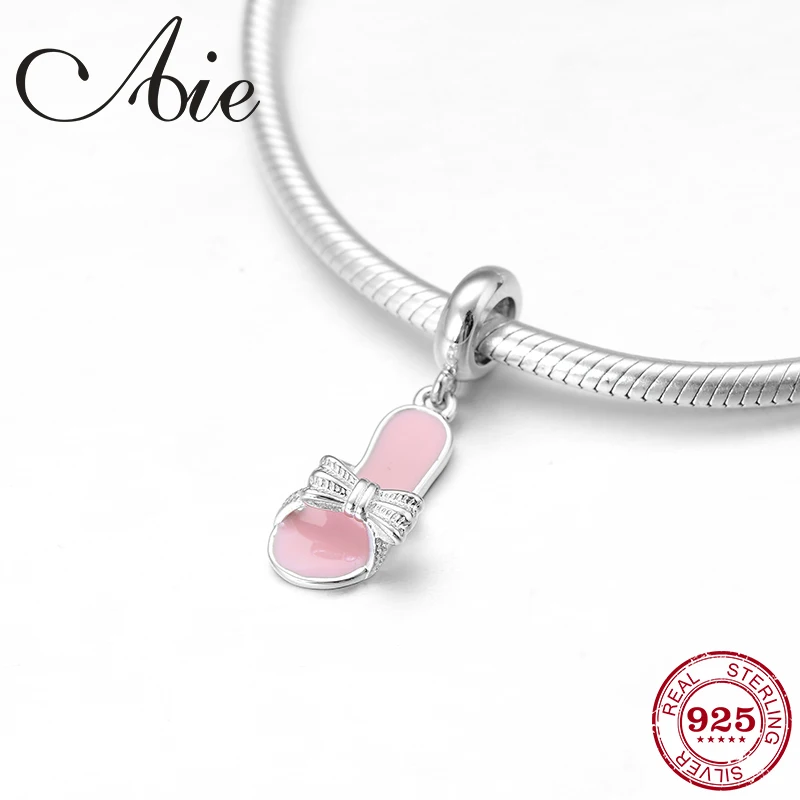 Стерлинговое Серебро 925 пробы сделай сам бант розовые Тапочки изящные подвески