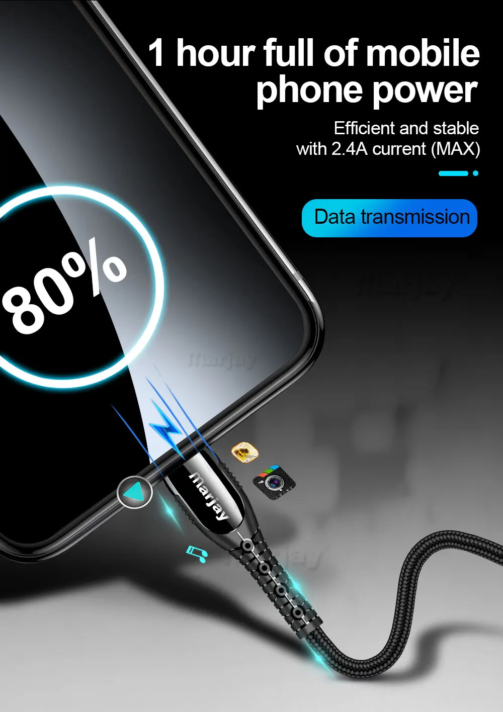 Marjay Micro USB кабель 3A Быстрая зарядка цинковый сплав данных Microusb для samsung S7 Xiaomi Redmi 4 Note 5 Android телефонный кабель