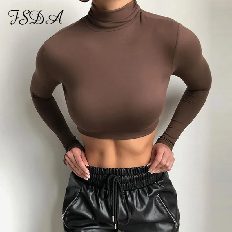 FSDA с высоким плотно облегающим шею воротником Белый Топ длинным рукавом для