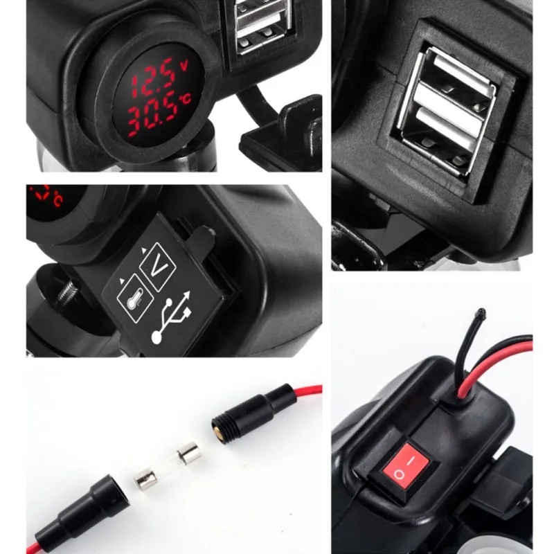 5 В/4.2A двойной USB зарядное устройство розетка водонепроницаемый мотоцикл руль зажим Вольтметр термометр