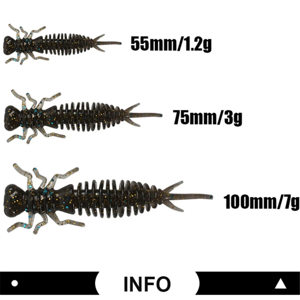 10 шт./лот мягкие приманки личинка 55 мм/75 мм/10 мм/искусственный силикагелевый червь