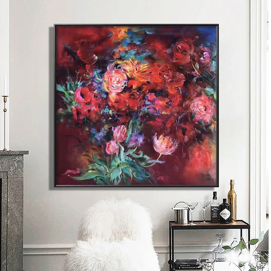 100% ручная роспись абстрактный цветок искусство Масляная живопись на холсте