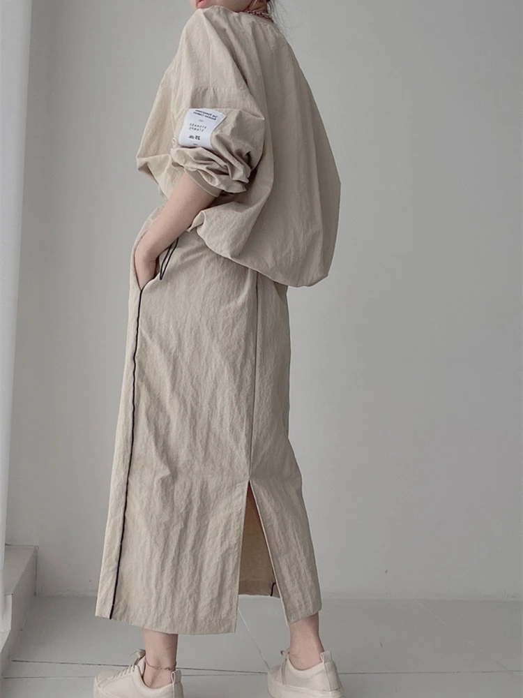 Spring Women Tracksuit Hoodies 2 Piece Sets Chic Pullover Loose Casual Sweatershirt &amp High Waist Split Skirt Suit |