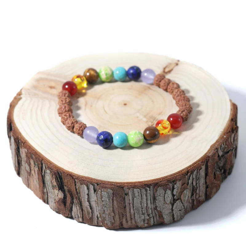 Оригинальный браслет Rudraksha &amp Seven Chakra из эластичной веревки для мужчин и женщин